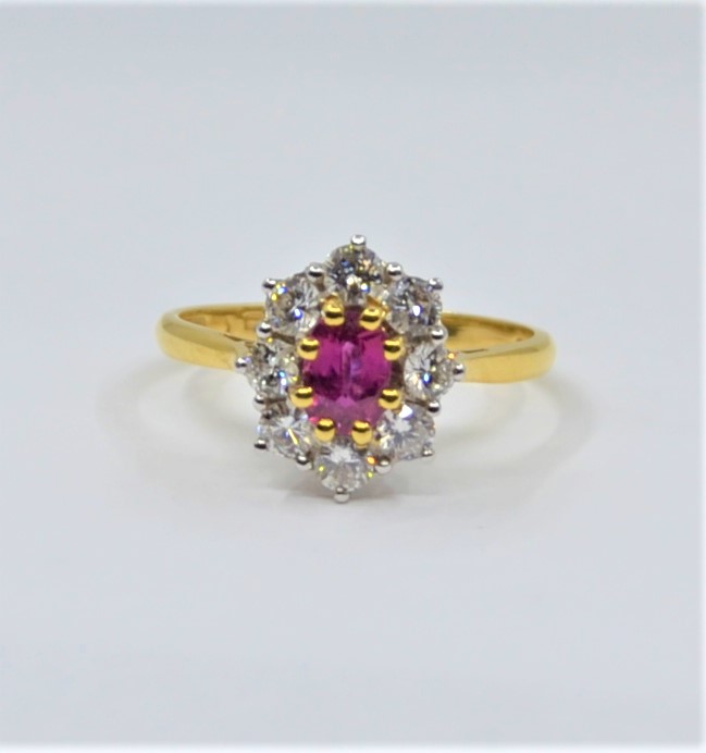 18k Yellow Gold Diamond and Ruby Ring