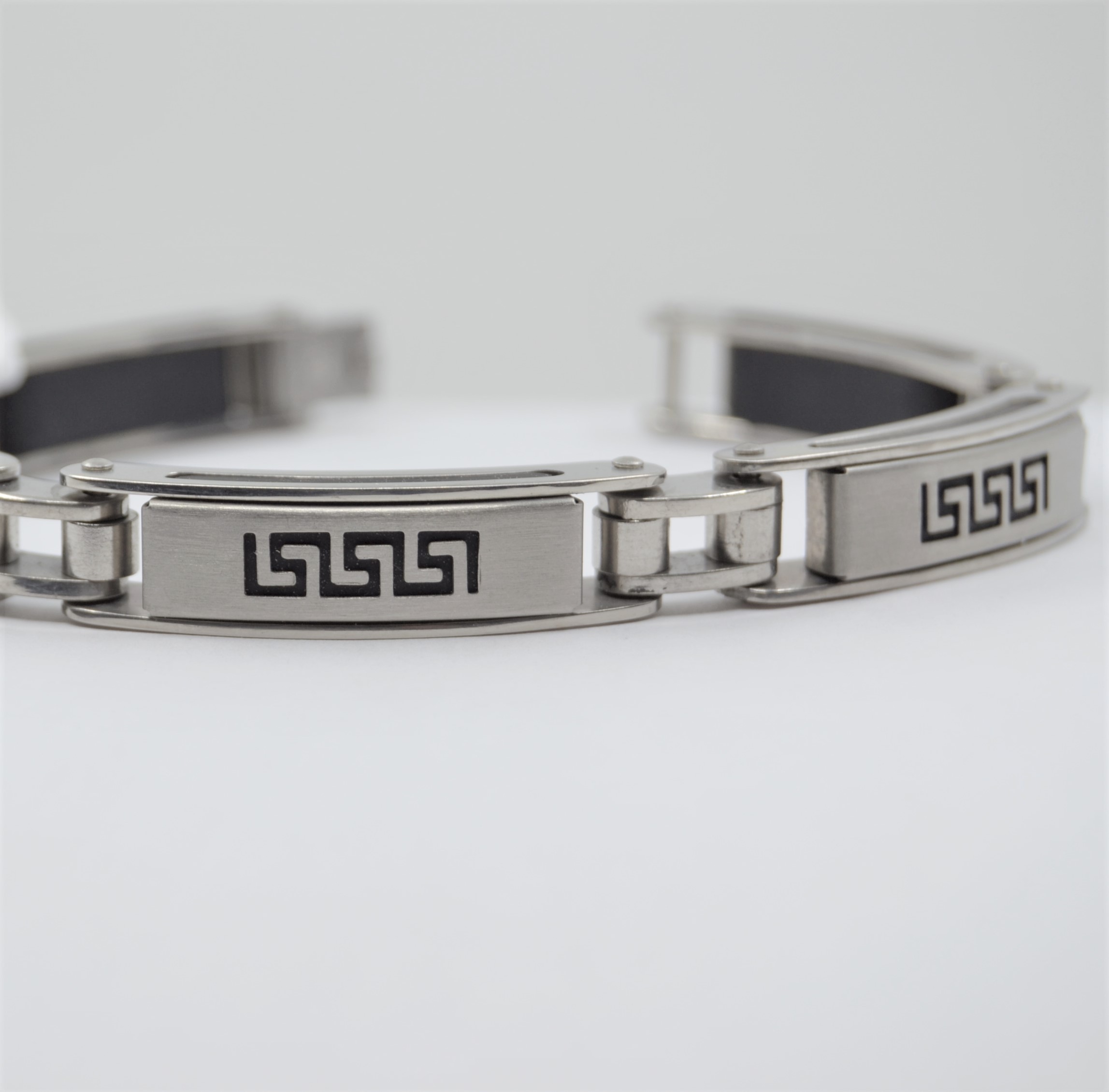 Stainless Steel and Rubber : Men's Greek Key Design Bracelet – Karat Gold